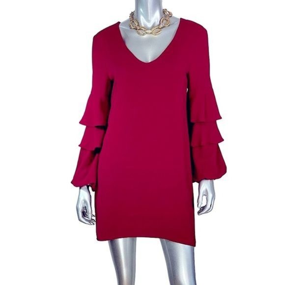 Charles Henry Red Shift Dress V-Neck with Ruffles XS - Picture 4 of 7